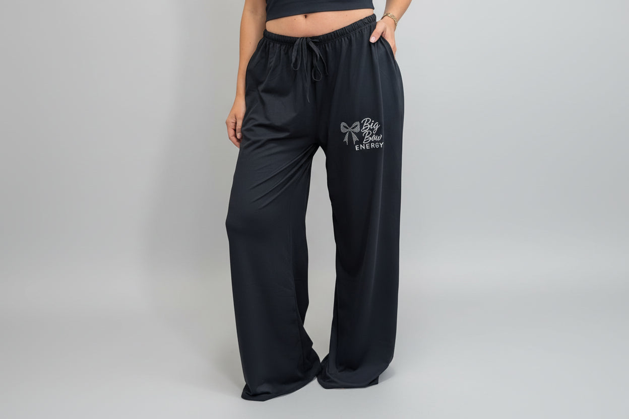 Big Bow Energy Rhinestone Halter Top & Wide-Leg Trouser Set