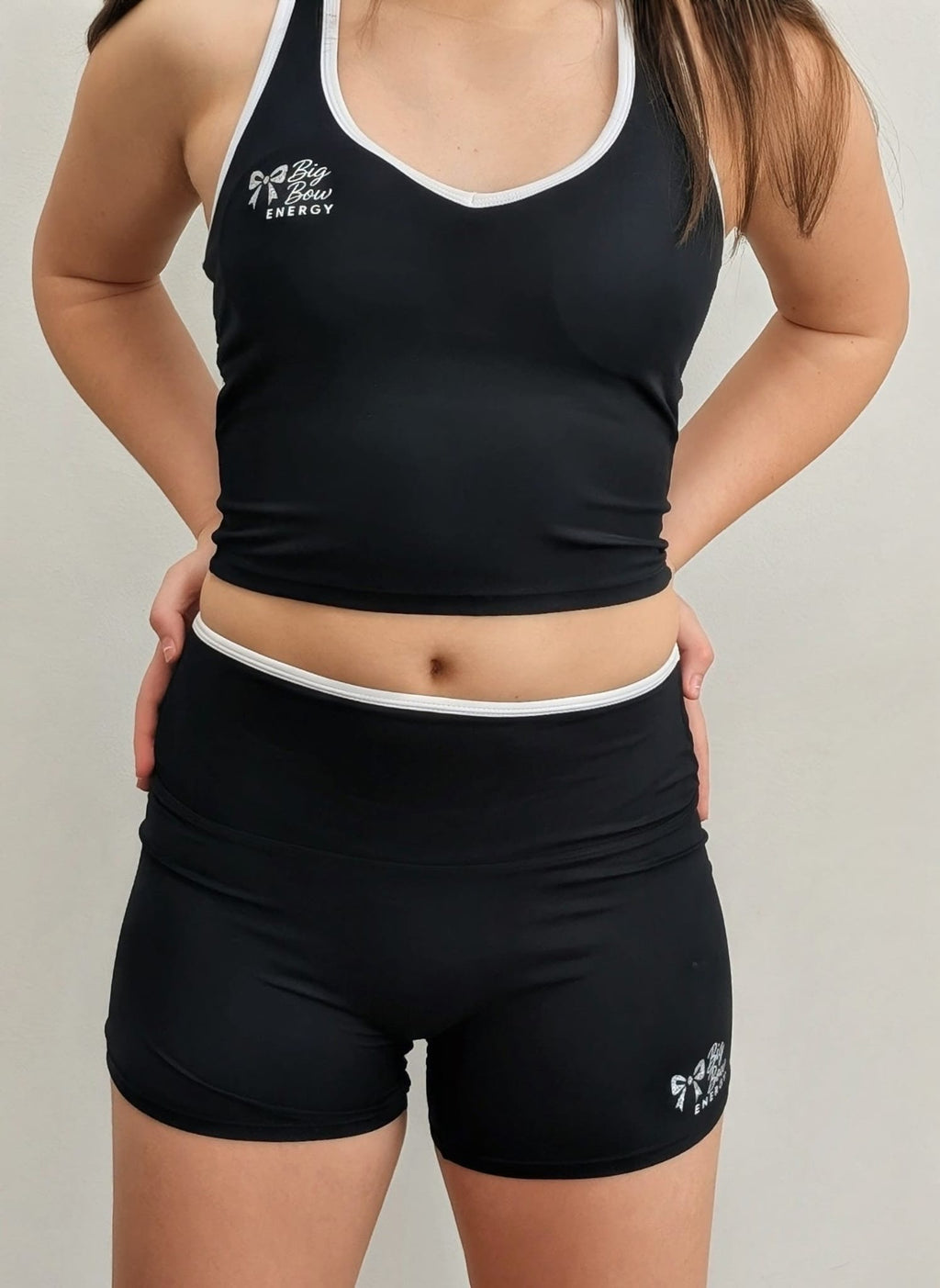 Big Bow Energy Booty Shorts — Black & White Trim